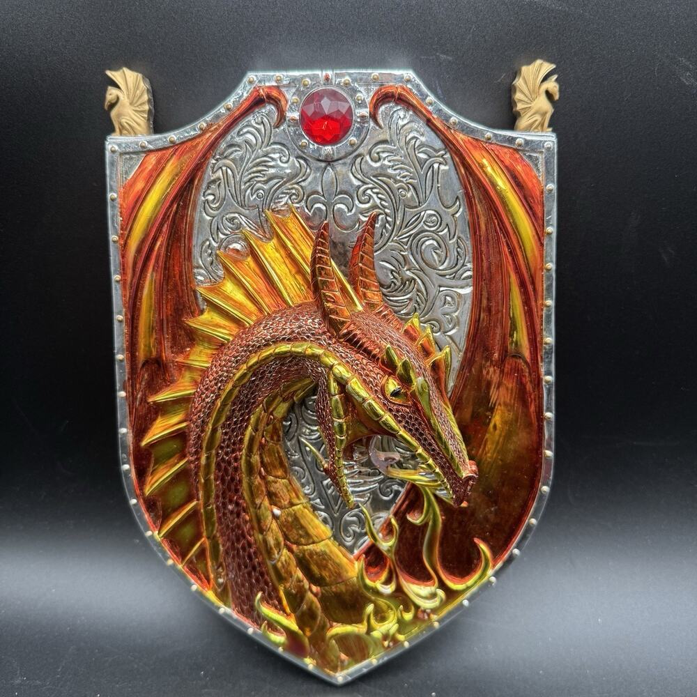 3D Fire Breathing Dragon Shield Wall Mount Plaque Decor Fantasy Busch Gardens LE